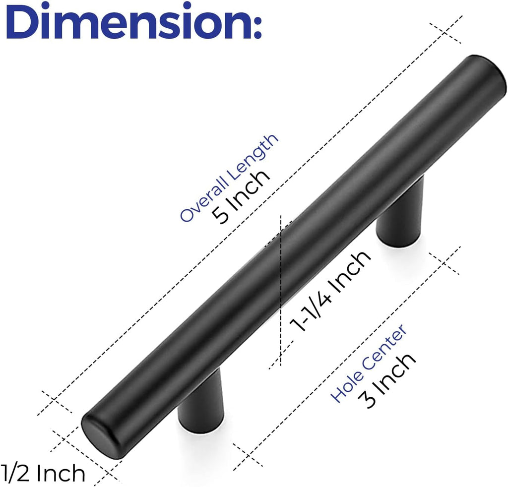 30 Pack | 5 Inch Cabinet Pulls Matte Black Stainless Steel Kitchen Drawer Pulls Cabinet Handles 5 InchLength, 3 Inch