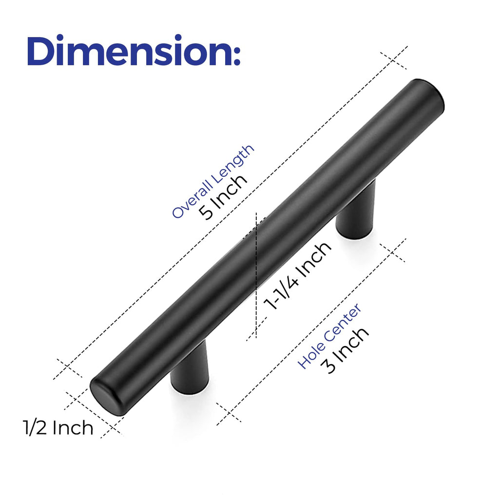 Cabinet Handles, Matte Black,5" Length,3" Hole Center,5 Pack
