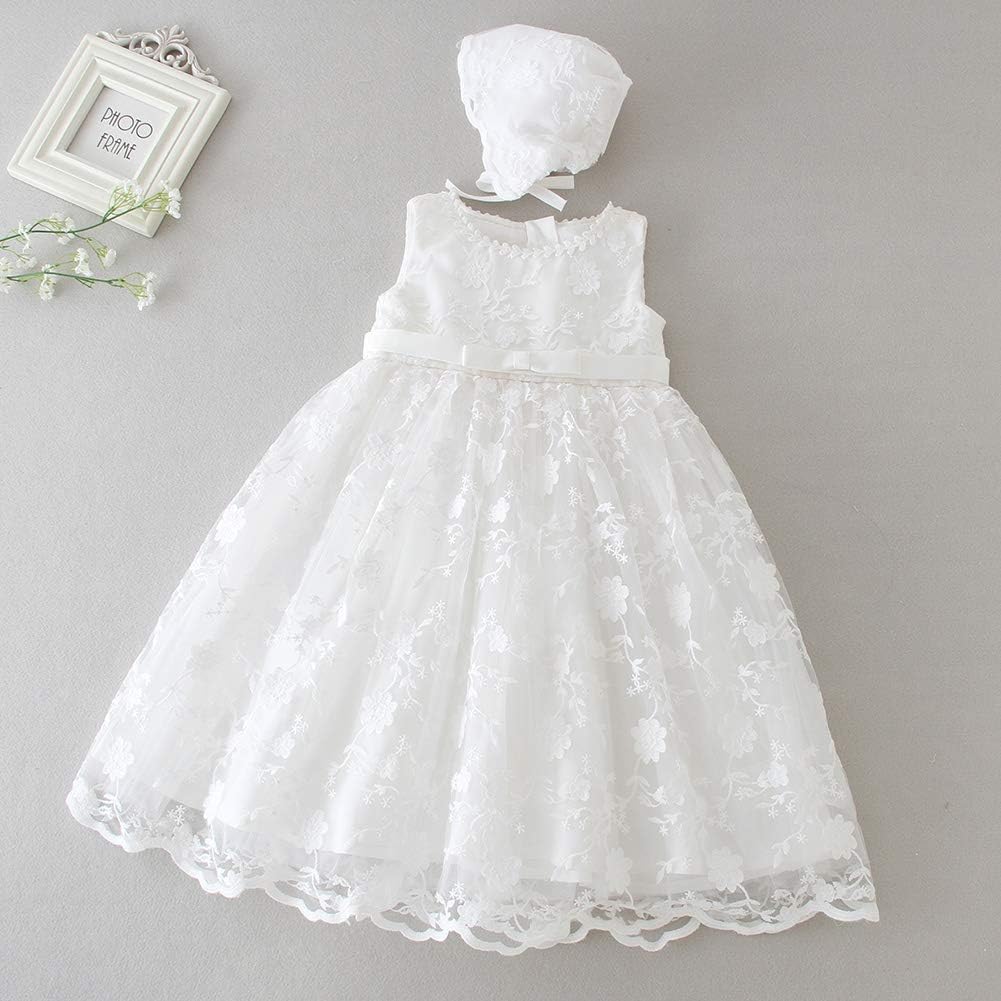 Baby Girls Lace Christening Baptism Gowns Dresses with Bonnet