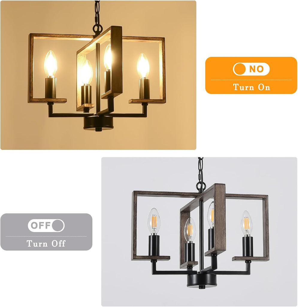 Plug in Chandelier, 4 Light Geometric Hanging Lights with Plug in Cord 15FT & Switch