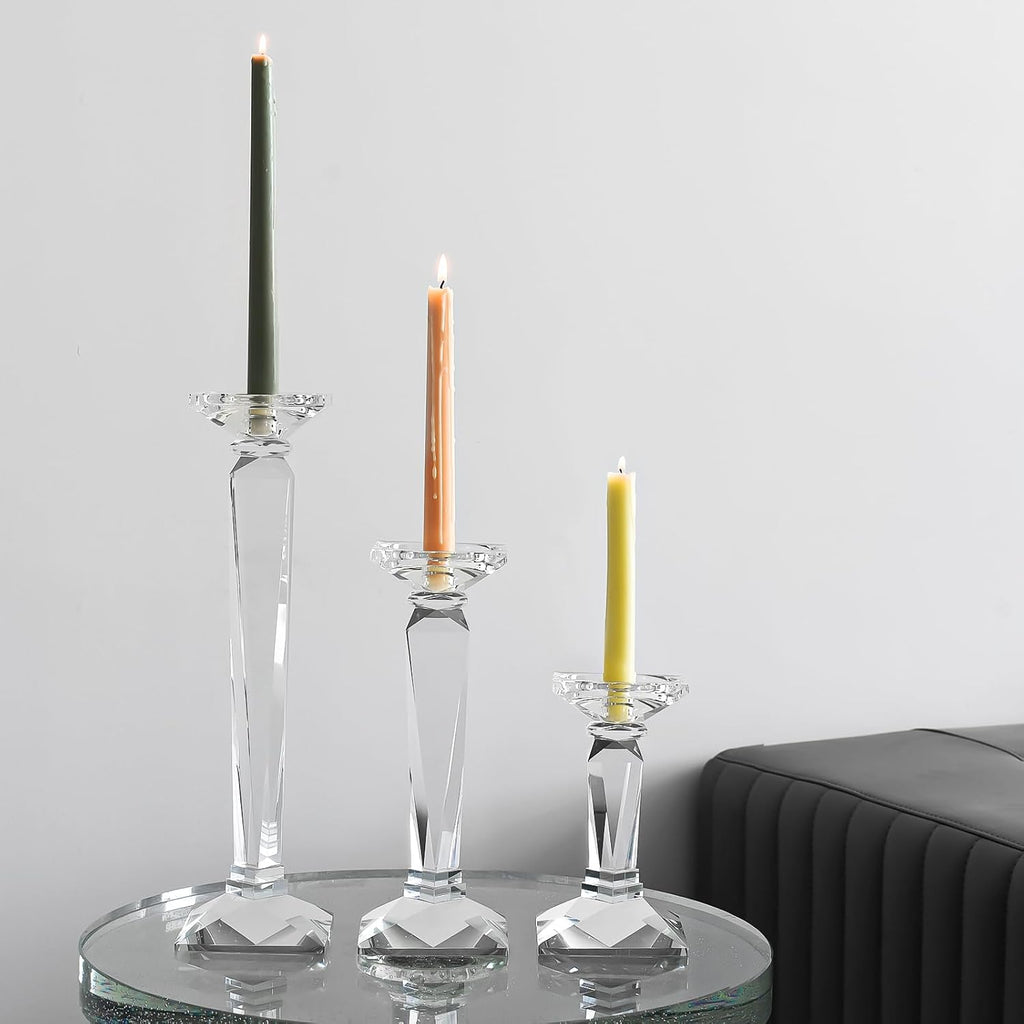 Crystal Candle Holders Set of 3, 9",10.5",11.5" Tall Crystal Candlestick Holders, Candlestick Holders Taper Candle