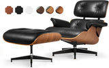 Modern Reading Chair and Ottoman — Walnut Leather