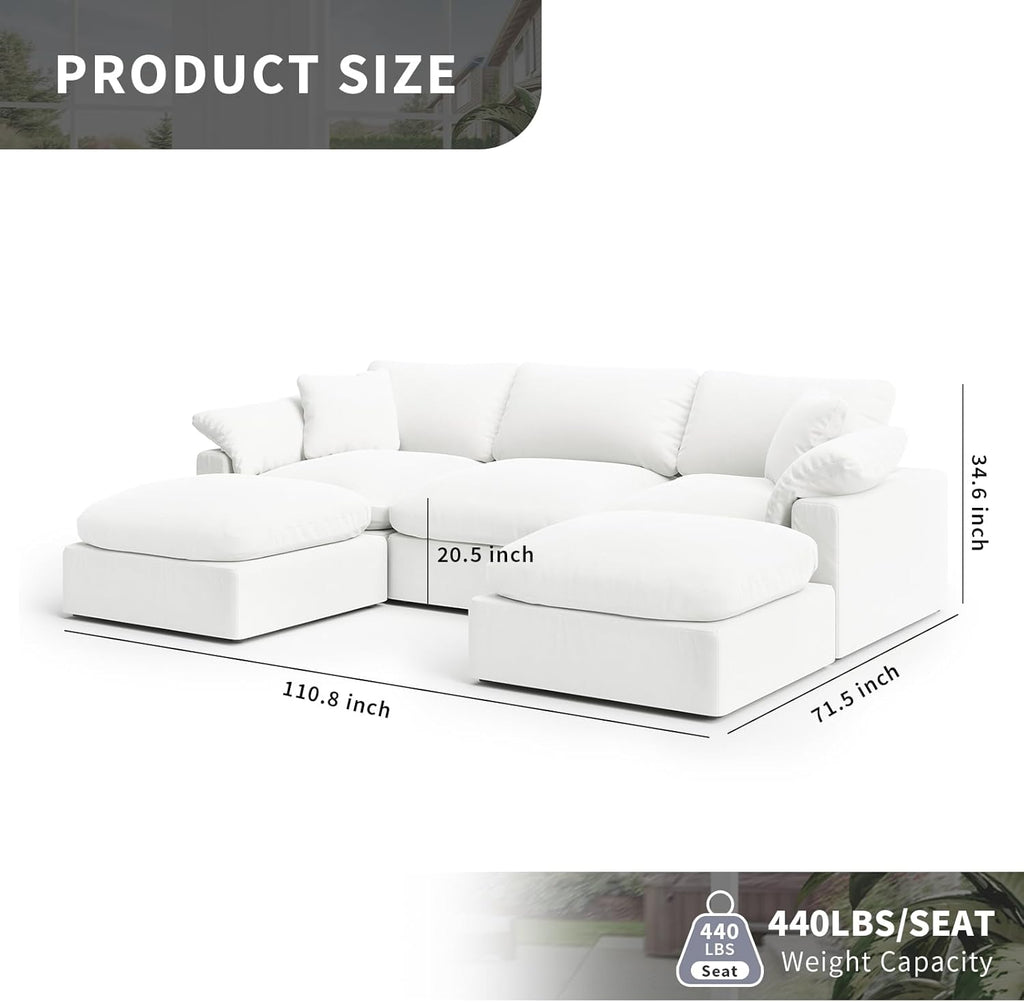 Cloud Modular Sectional Sofa, Oversized Convertible Modular Cloud Couch, Down Feather Filled Sectional Sofa Comfy Upholstered Deep Seat Couches for Living Room, Sofa Covers Washable & Replaceable A124-B0DJ7B7VM6