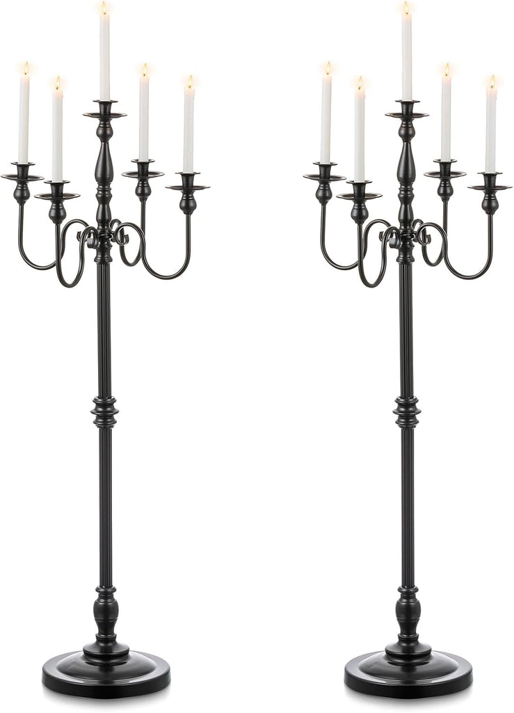 Floor Candelabra Candle Holder: 48 Inches Black Candelabras Set of 2 Halloween Decor 5 Arm Tall Dinning Tables