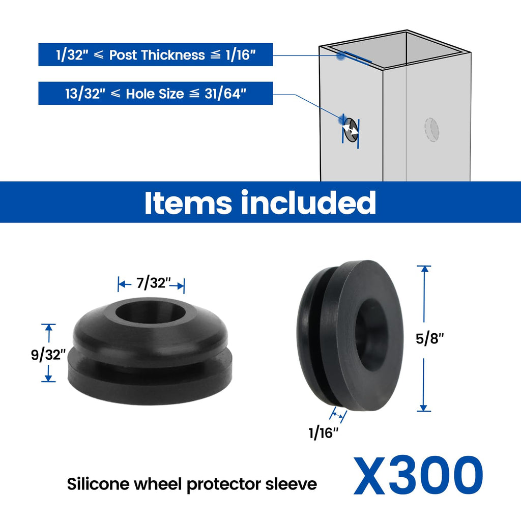300Pack Black Cable Railing Rubber Grommets for Metal Post CB28
