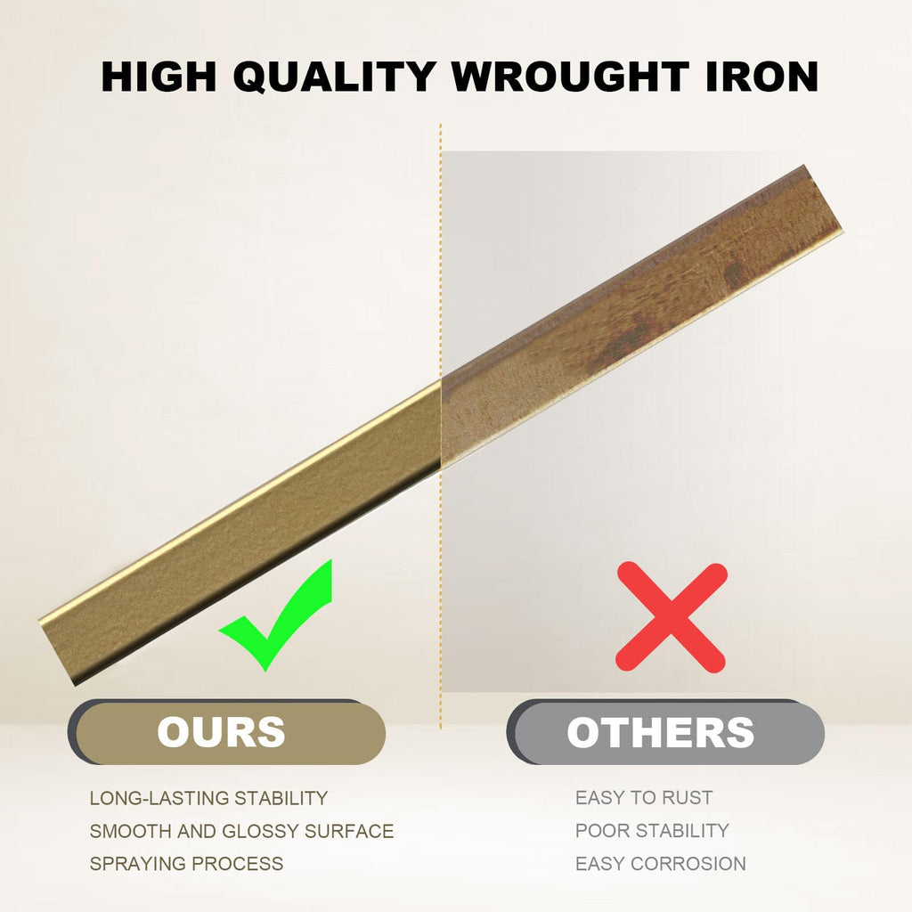 44" Brass Gold Wrought Iron Plain Balusters for Staircase Interior, 1/2" Square Hollow Iron Spindles, Decorative