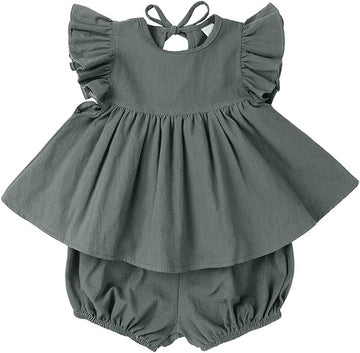 Toddler Baby Girls Summer Kids Outfit Solid Seelveless Tops Shorts Bloomers 2pc Clothes Set