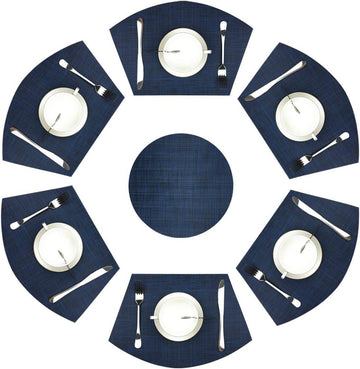 Wedge Placemats, Round Table Placemats, Navy Blue - Set of 7