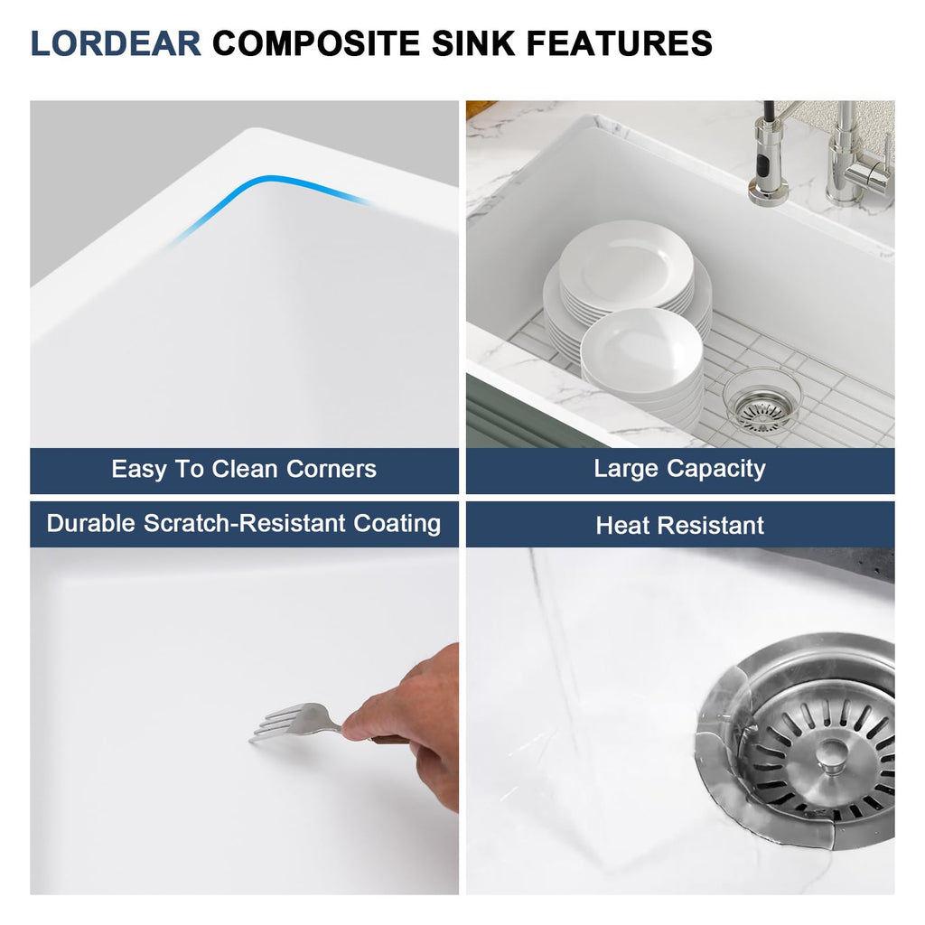 33 Inch White Granite Composite Kitchen Sink Undermount