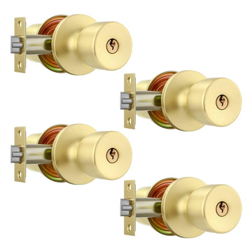 4 Pack Keyed-Alike Stainless Steel Door Knob Lock Gold Door Knobs with Keys, Adjustable 60-70mm Backset for 35-45mm