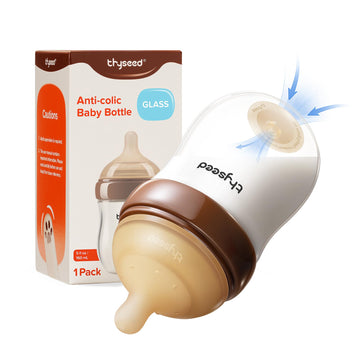 Anti-Colic Glass Baby Bottle for Breastfed Infants, Natural Feeding, Breast-Like Newborn Medium Flow Nipple (2m+), 5