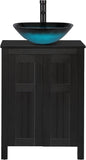 24" Black Modern Bathroom Vanity with Vessel Sink - Grooved Vanity Cabinet Combo