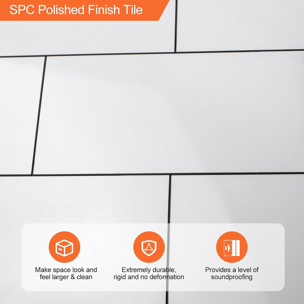 10- Sheet Polished White Peel and Stick Backsplash, 12''Luxury PVC Ceramic Look Self Stick Subway , Waterproof Peel