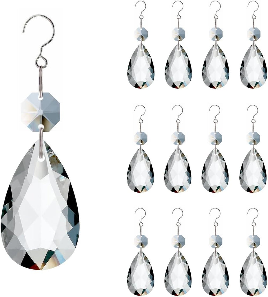 12pcs Crystal Suncatchers, Teardrop Chandelier Prism Clear - Hanging Glass Beads Chandelier Replacement