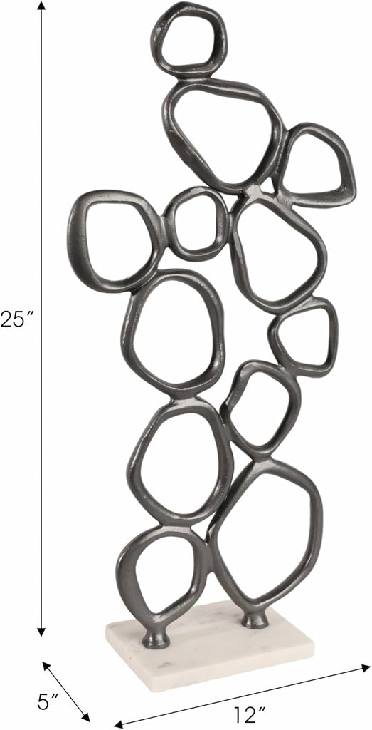Abstract Sculpture Home Decor Figurine Ornament - Metal Loop Detail Statue on Marble Base for Shelf or Coffee Table