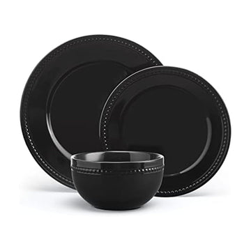 And Floyd Bead Classic Black 12 Piece Dinnerware Set, Service for 4