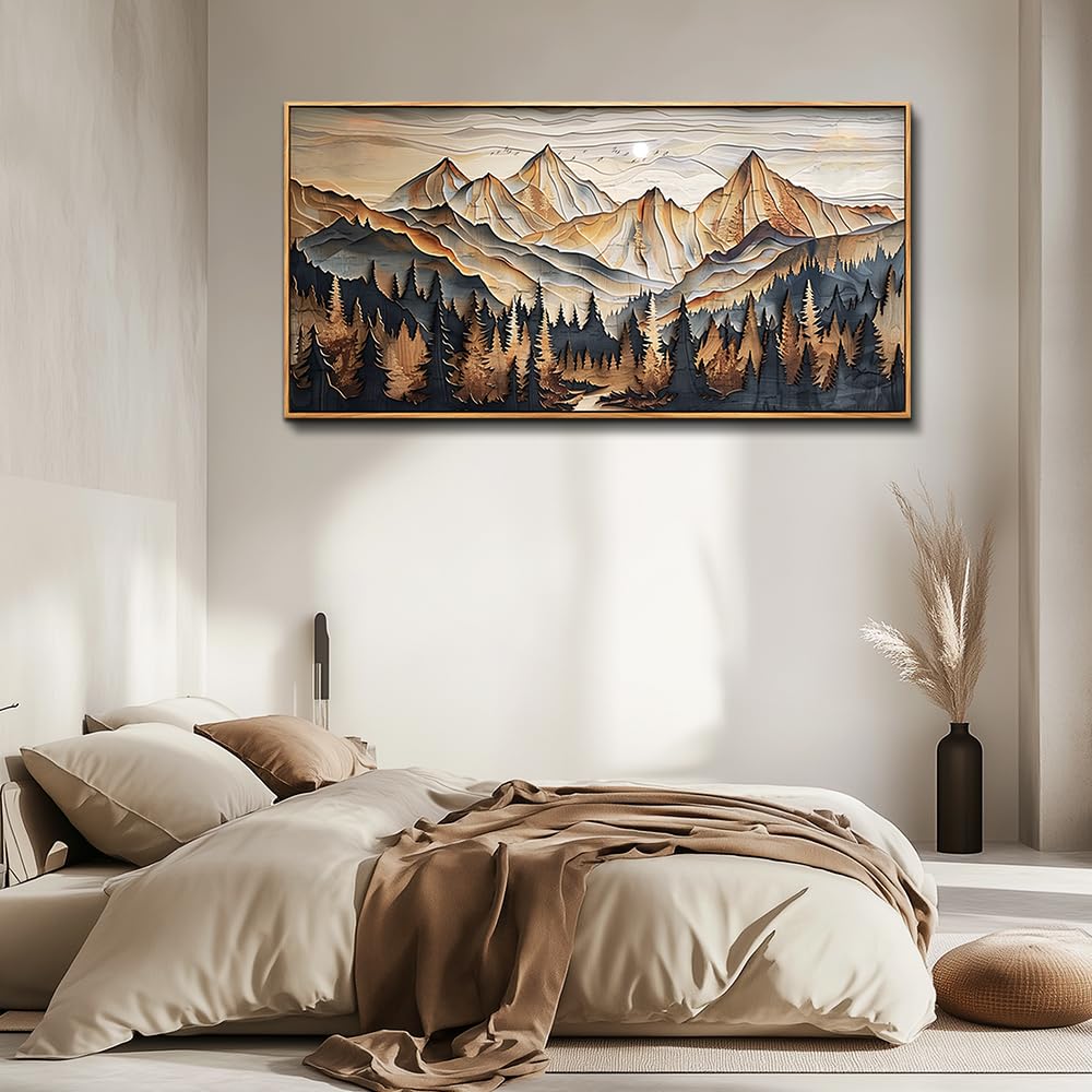 Wood Farmed Canvas Wall Art Wall Decor Office Wall Decoration Mountain Landscape Painting Abstract Pictures Artwork