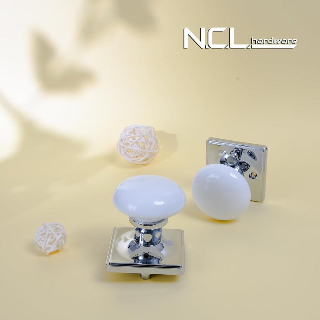 White Door Knobs, Door Knob Interior, Porcelain Square Door Levers, Bright Chrome Privacy Door Handles, Door Locks