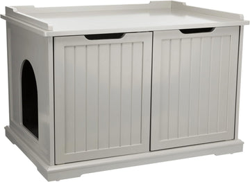 XL Furniture Litter Box Enclosure (Gray), Hidden Litter Box for Cats with Openings on Either Ends & Large