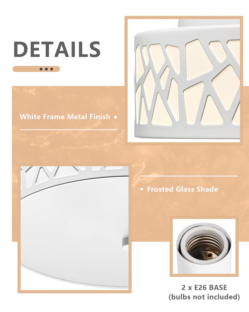 2-Light Flush Mount Ceiling Light, 12 inch Modern Close to Ceiling Light Fixture with White Metal and Frosted Glass