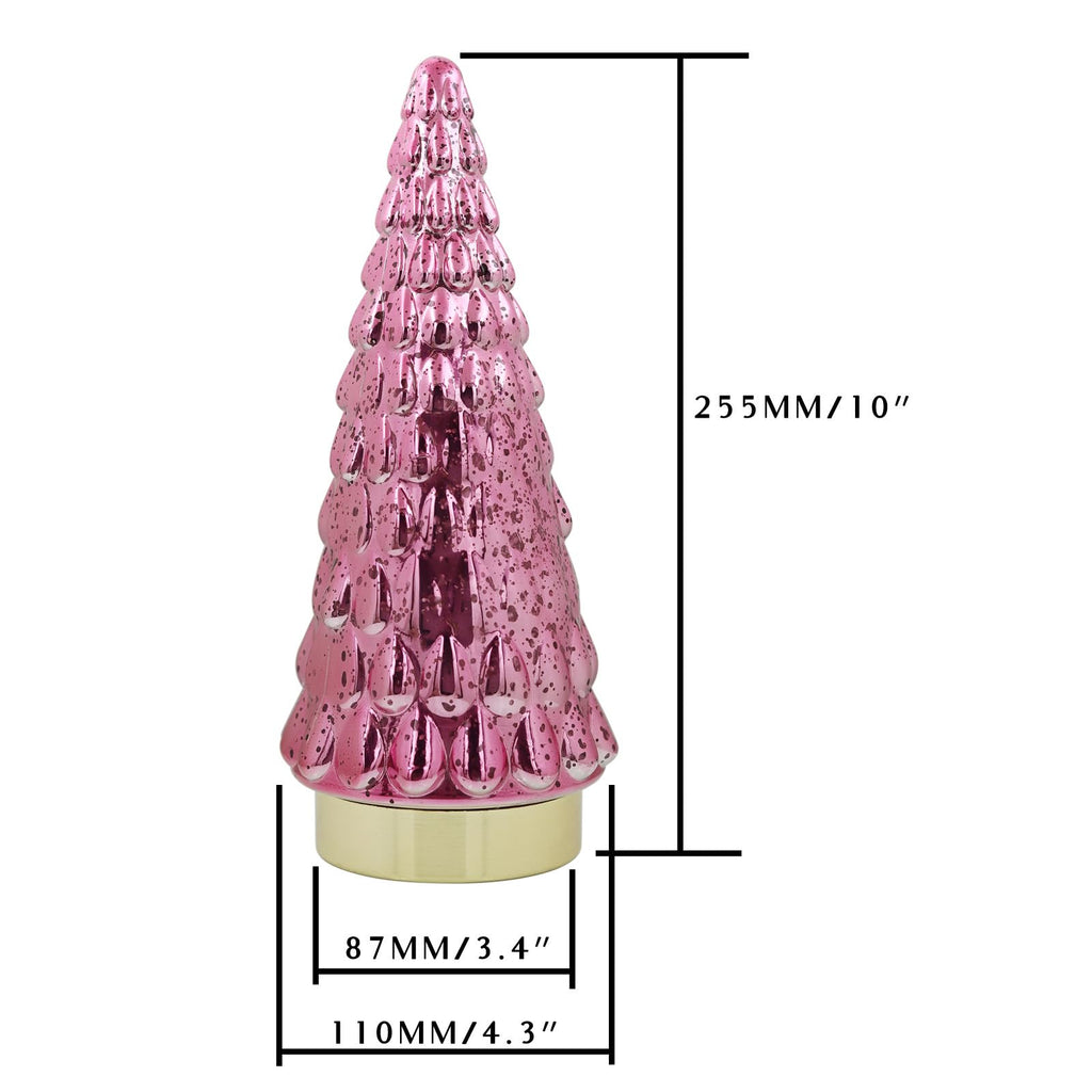 Pink Glass Christmas Tree 2pcs, Tabletop Mercury Christmas Tree with Light, Battery Operated Small Xmas Tree for