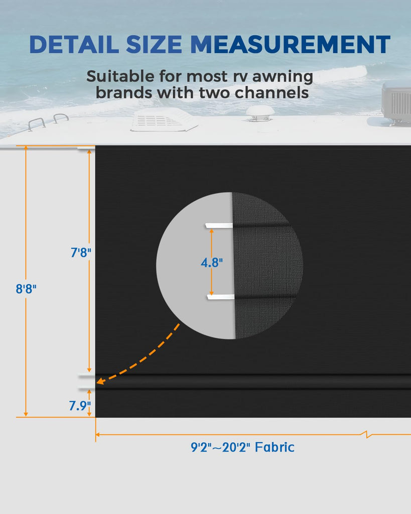 RV Awning Fabric Replacement(15'2" Fabric) Upgrade 19.5oz Heavy Duty Vinyl RV Replacement Awning, Universal RV Canopy