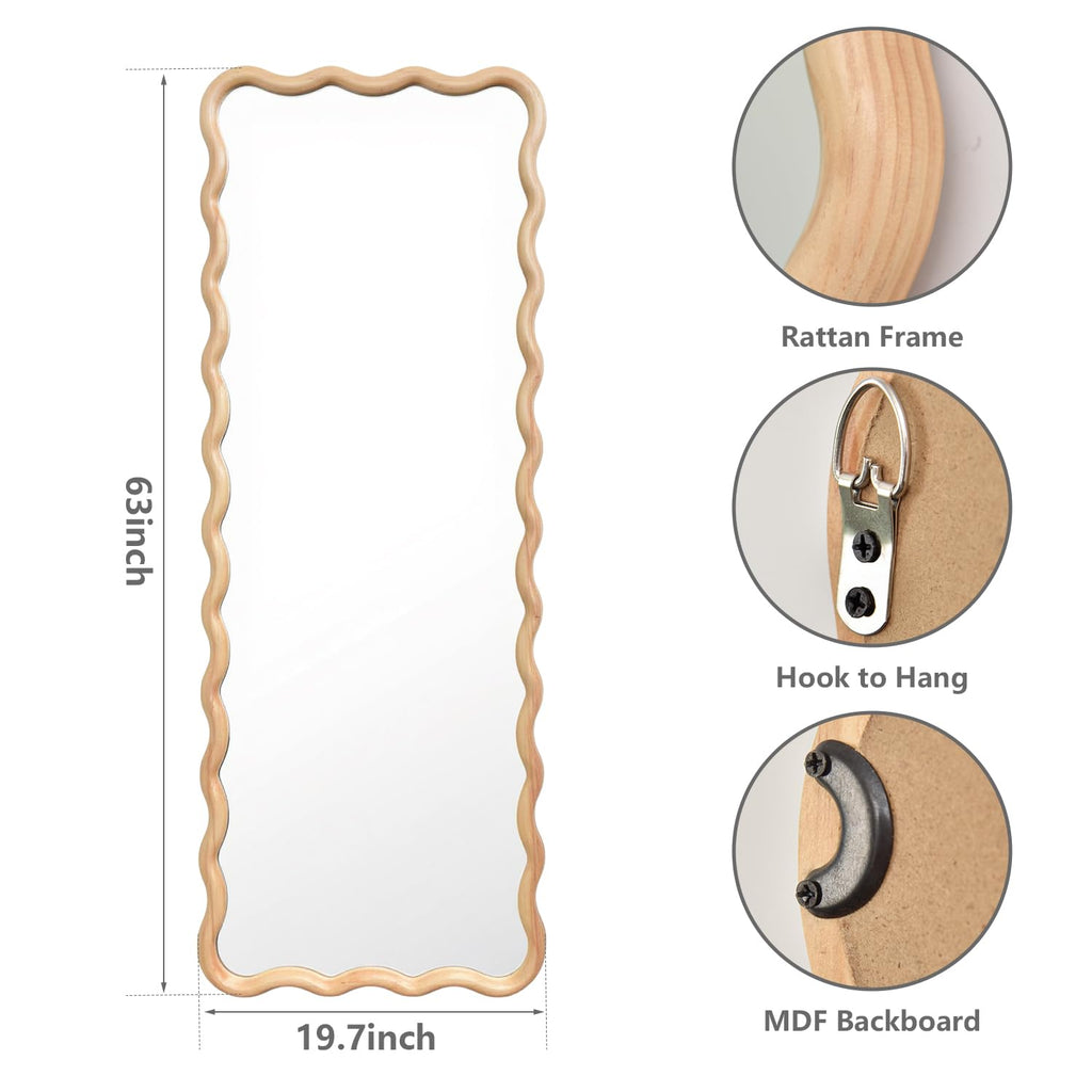 20"x63" Solid Wood Floor Mirror Long Rectangle Scalloped Full Length Mirror