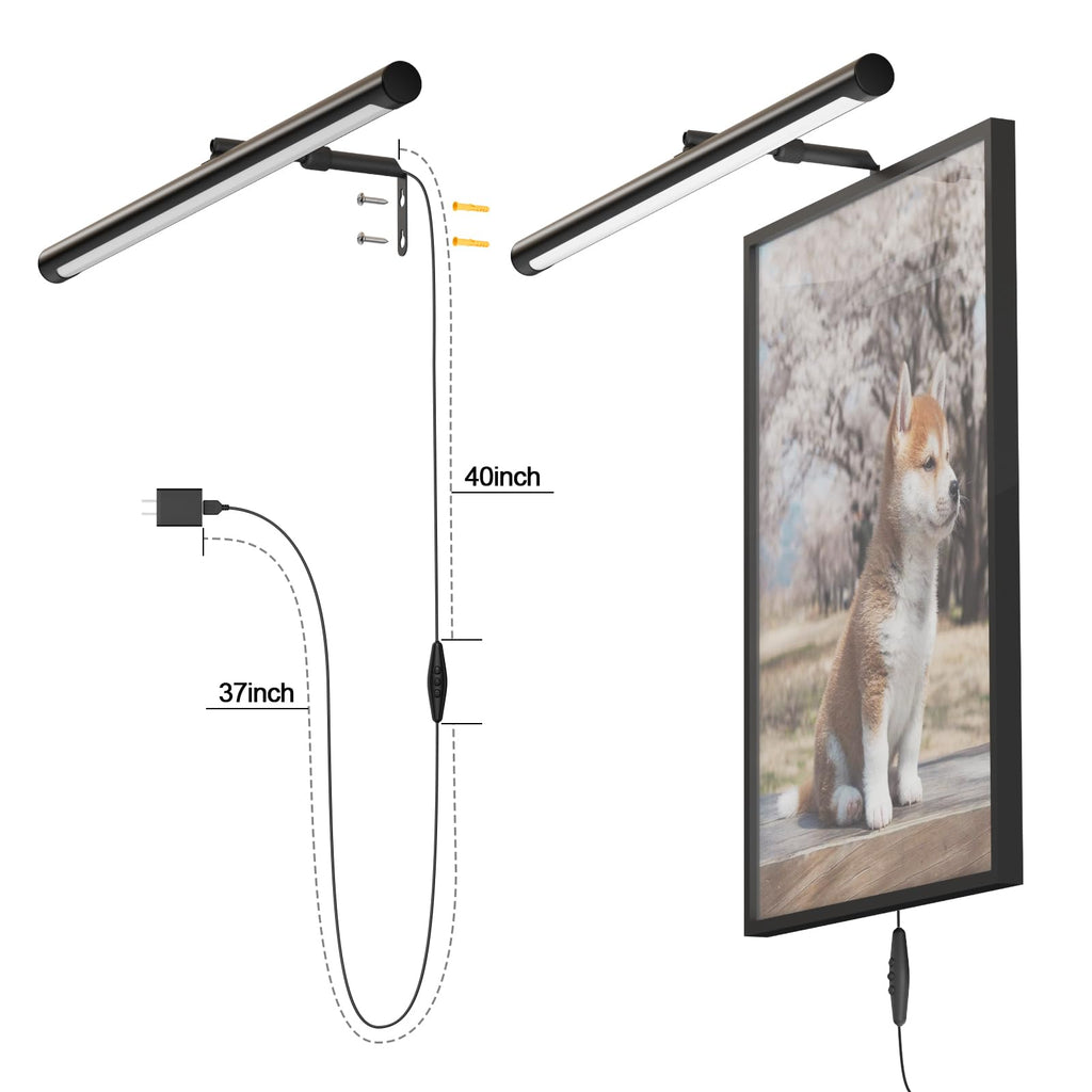 24" Plug in Picture Light 9W Black Art Light with Remote