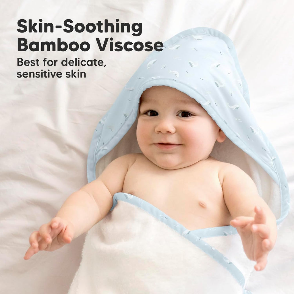 Hooded Baby Towel for Newborn, Baby Bath Towels(Blue Whale,35x35)
