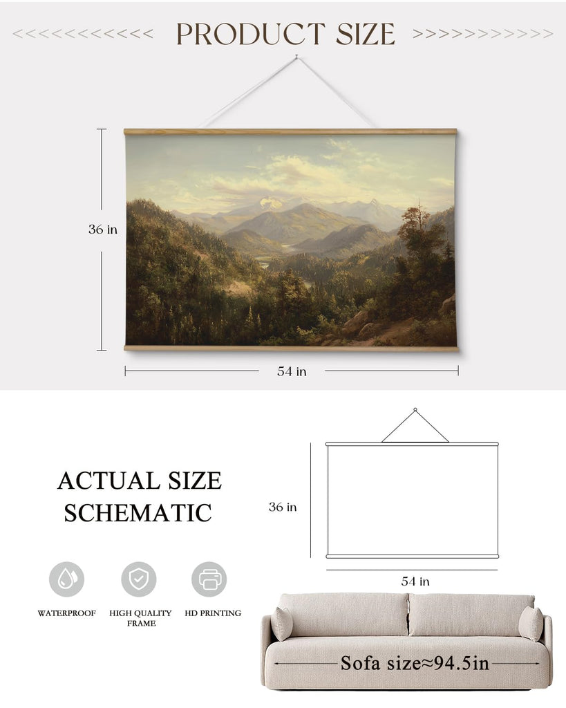 Extra Large Framed Wall Art, 36x54 In Mountain Mist Forest Print