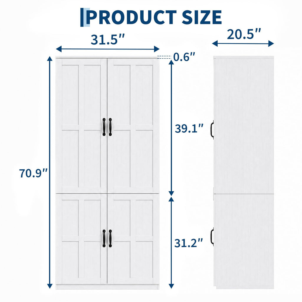 71'' Armoire Wardrobe Closet with 4 Door, Farmhouse Wardrobe Closet