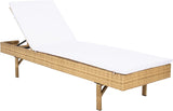 Outdoor Collection Cam Natural Brown Wicker/White Cushion Adjustable Chaise Lounge Chair, Black/Beige (PAT7501D)