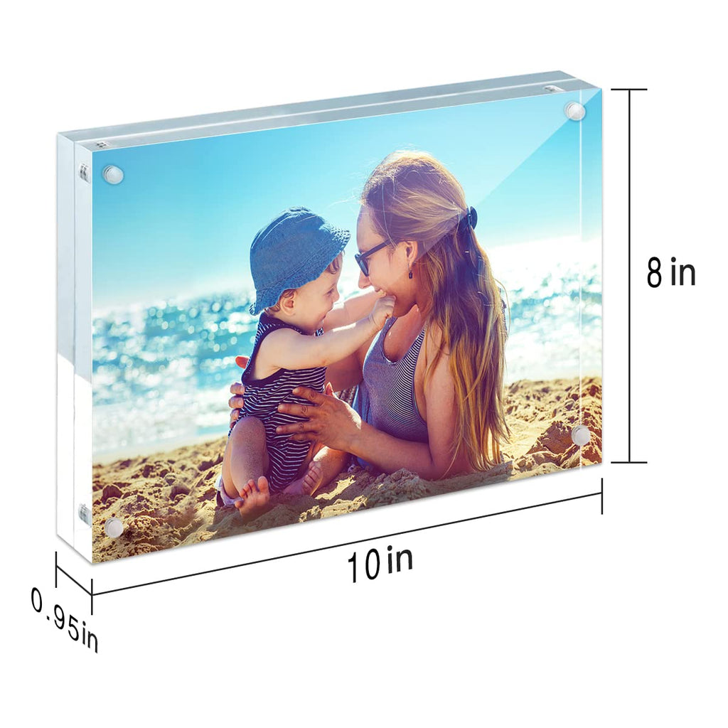 Acrylic Frames, 2 Pack 8x10, 24mm Thicker Frameless Clear Frame, Double Sided Magnetic, Free Standing Desktop Display