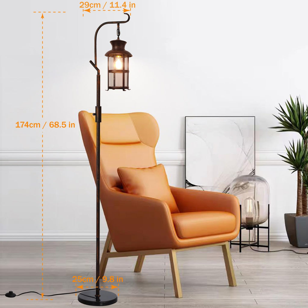 Vintage Dimmable Floor Lamp, Classical Lanterns Standing Lamp, Rustic Farmhouse Floor Lamp with Red Copper Finish