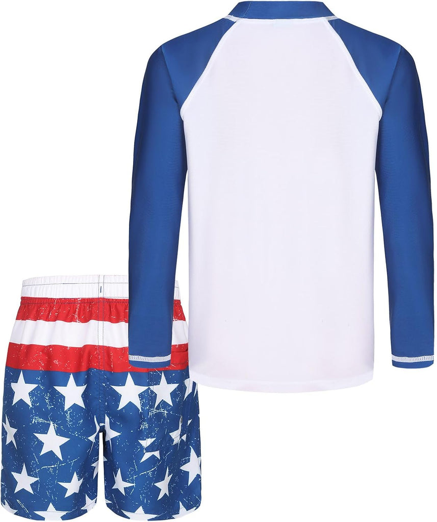 Boys Two Piece Rash Guard Swimsuits Set with Swim Trunk Kids Long Sleeve Bathing Suit Swimwear Set
