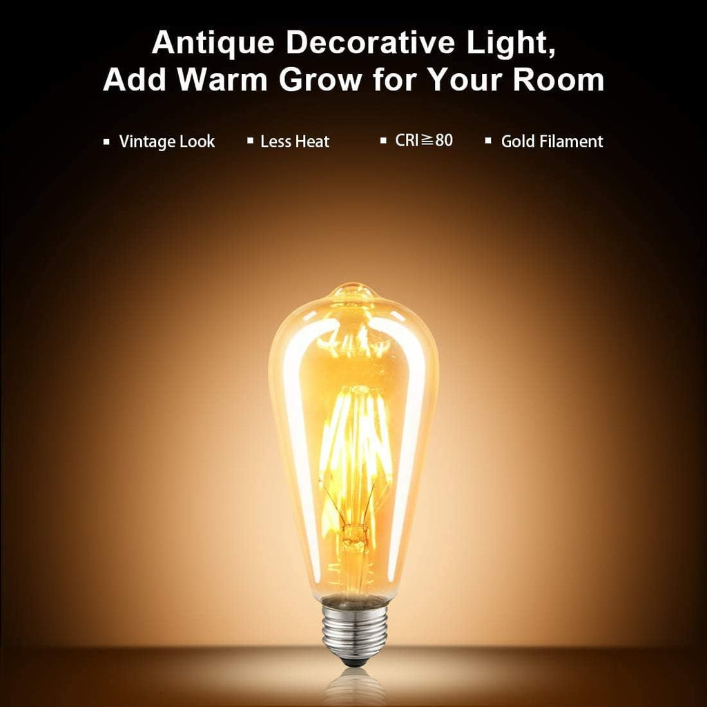 LED Edison Bulbs,Dimmable,ST64 Amber Glass,Vintage 4W E26 Warm,4-Pack