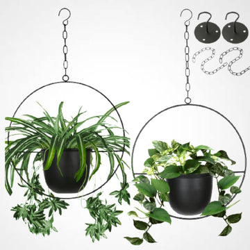 2 Pack Hanging Planter with 5.5" Pot, Metal Hanging Plant Holder