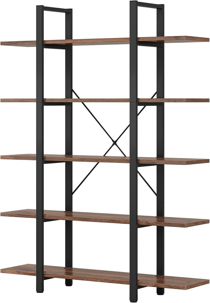 5-Tier Bookshelf, Vintage Industrial Style Bookcase 72 H x 12 W x 47L Inches