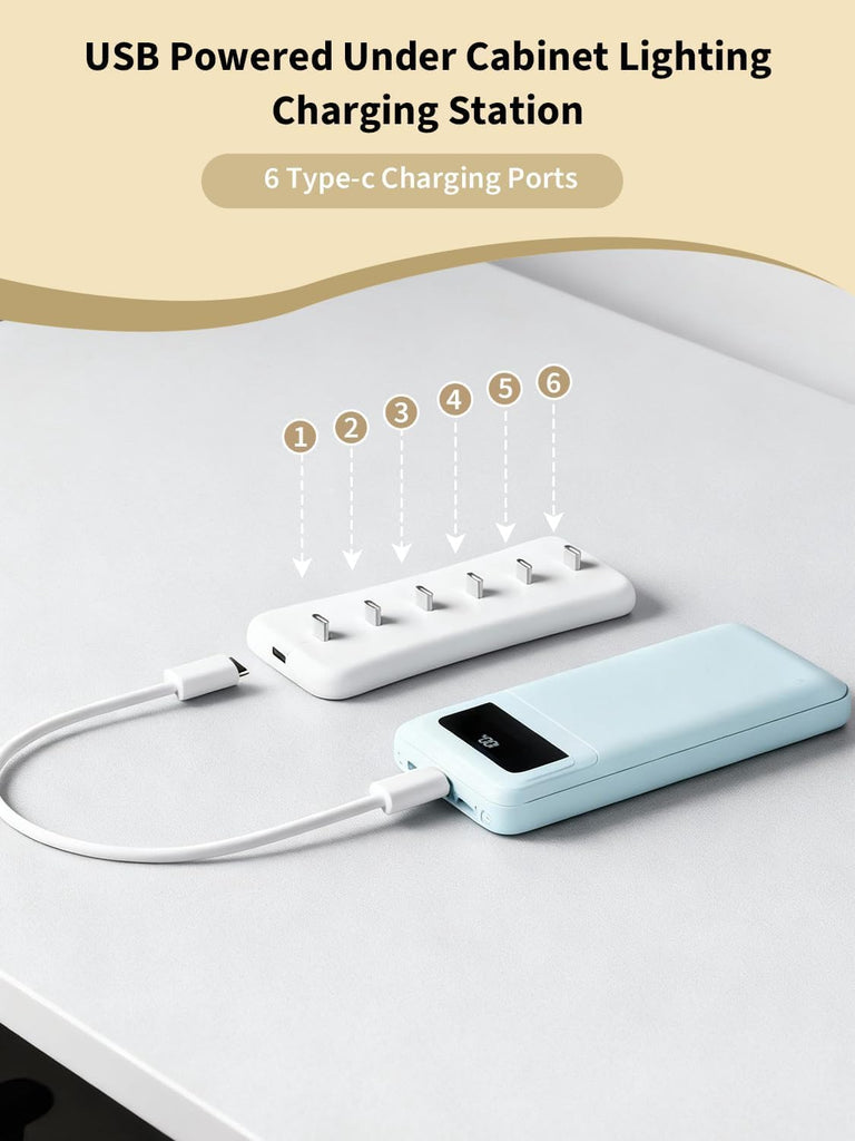 Under Cabinet Lighting Charging Station,6 Type-c Charging Ports 2Pack