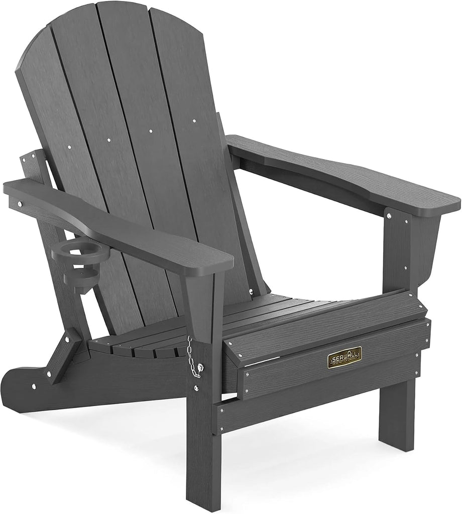 Folding Adirondack Chair with Cup Holder, Fire Pit Chairs - Gray | Foldable Adirondack Chairs for Outdoor