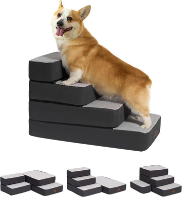 4-Step Adjustable Dog Stairs for Beds, Dog Steps for Small Dogs and Cats, Foldable Pet Stairs for Bed Climbing