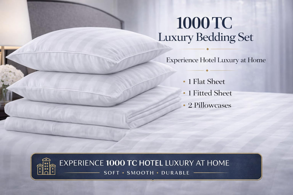 100% Egyptian Cotton Sheets King Size - 1000 Thread Count Luxury Hotel Sateen Weave Sheet Set, Soft & Breathable, 17"