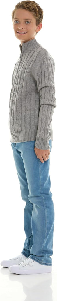 Boys Quarter Zip Cable Knit Sweater - Classic Warm Pullover for Kids. Black, Navy, Red