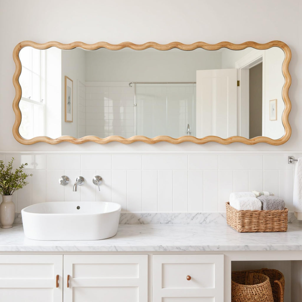 20"x63" Solid Wood Floor Mirror Long Rectangle Scalloped Full Length Mirror