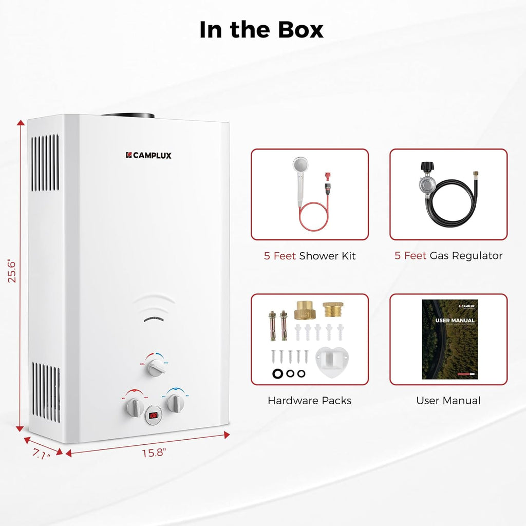 Outdoor Tankless Water Heater Propane, 4.22 GPM Propane Tankless Water Heater, 16L Outdoor Water Heater for Camping