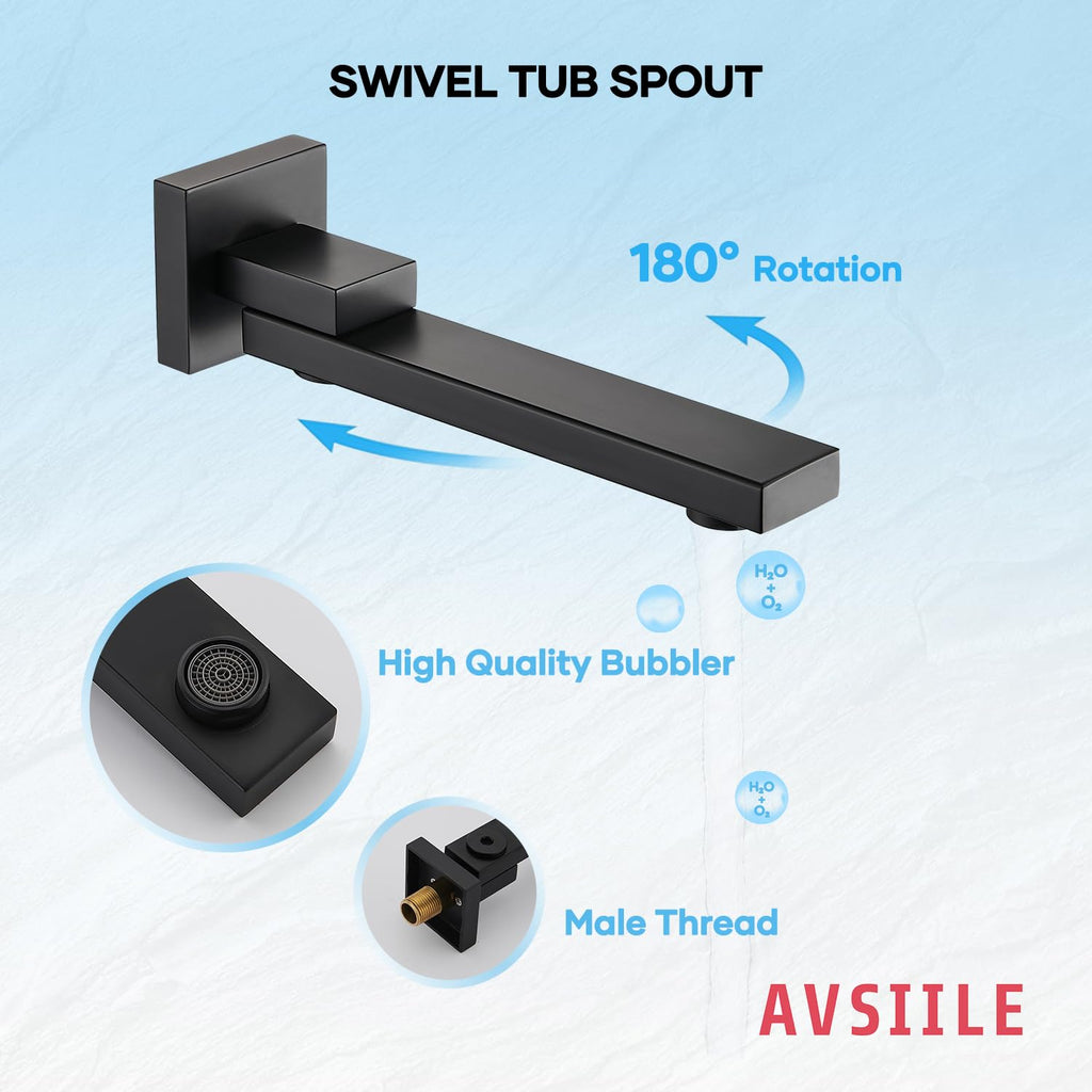 Shower Faucet Set with Tub Spout, 10 Inch Shower Head, Matte Black