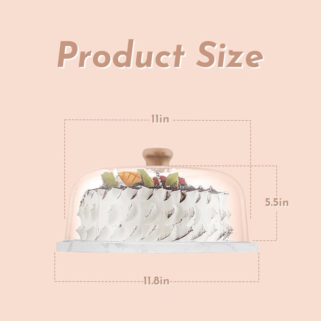 Marble Cake Stand with Acrylic Dome Lid, Cake Holder with Lid, Cake Plate Board for Party, Wedding, Cake Display