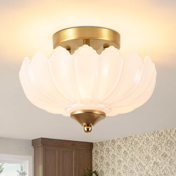Semi Flush Mount Ceiling Light, Vintage Ceiling Light 10 Inch Small White Glass Ceiling Lighting E26 Hallway Vintage