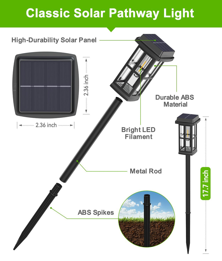 8 Pack Solar Pathway Lights Outdoor, 2 Lighting Modes Waterproof Solar Lights Outdoor, Brighter Up to 15Hrs Outdoor
