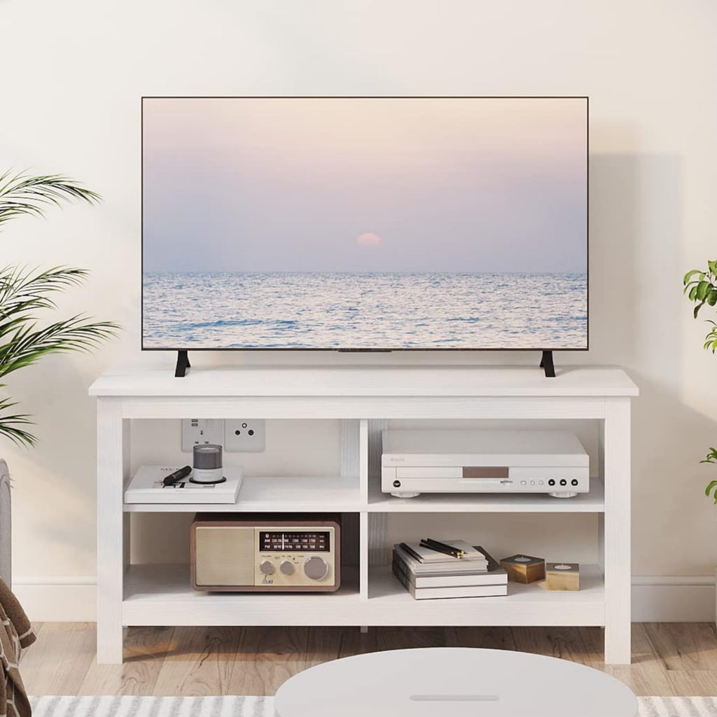 43 Inches TV Stand, Mid Century Modern Entertainment Center with 4 Open Shelves Farmhouse TV Media Console Table